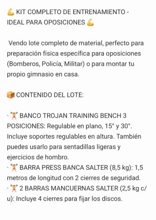 Kit lote gimnasio,press+mancuernas+barraZ+envío VI