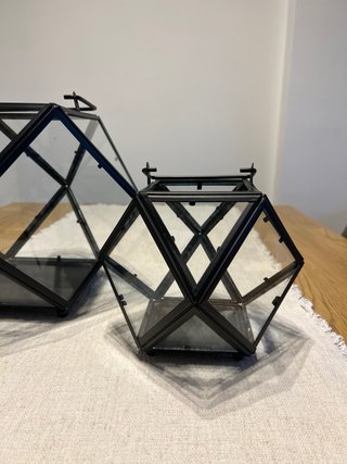 Portavelas Geométricos Negro y Cristal