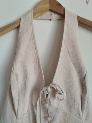 Vestido halter lino beige talla L