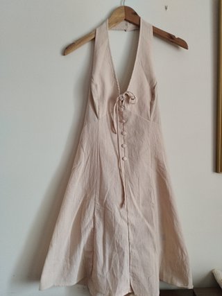 Vestido halter lino beige talla L