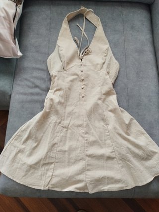Vestido halter lino beige talla L