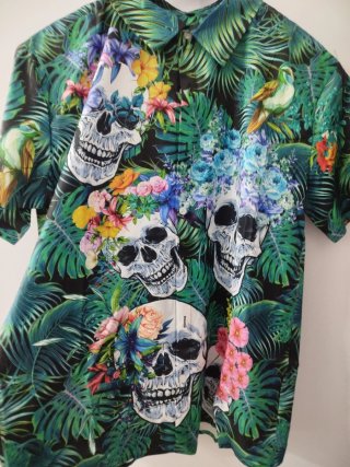 Camisa Aloha Hombre Estampada Calaveras Flores