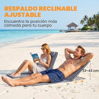 2 Esterillas Reclinables Reposacabezas Bolsa Gris