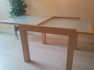 Mesa de comedor extensible madera y cristal