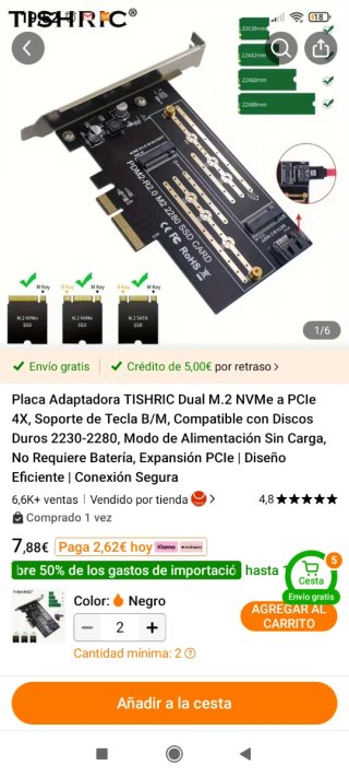 Placa Dual M.2 NVMe a PCIe 4x