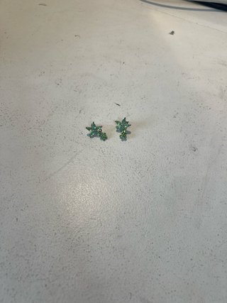Pendientes de flor verde de niña de mujer brillant