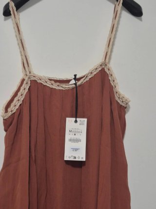 Vestido Zara Encaje Marrón Talla M