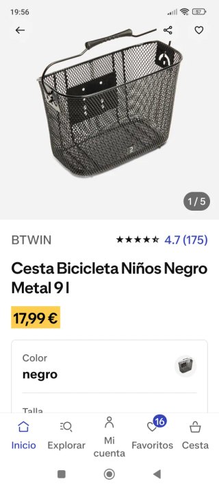 Cesta Bicicleta Infantil Btwin Negra