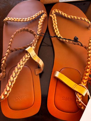 Sandalias Mango Mujer Tiras Piel Marrón/Dorado T40