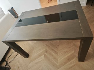 Mesa comedor extensible madera y cristal