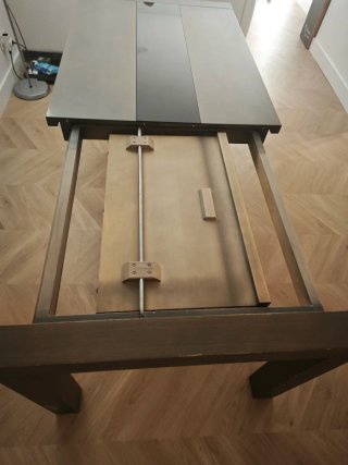 Mesa comedor extensible madera y cristal