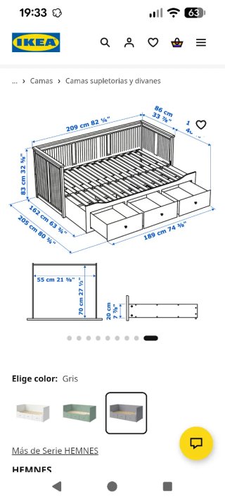 Sofá cama gris con cajones