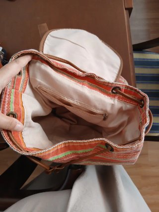 Bolso Mochila Tela y Cuero