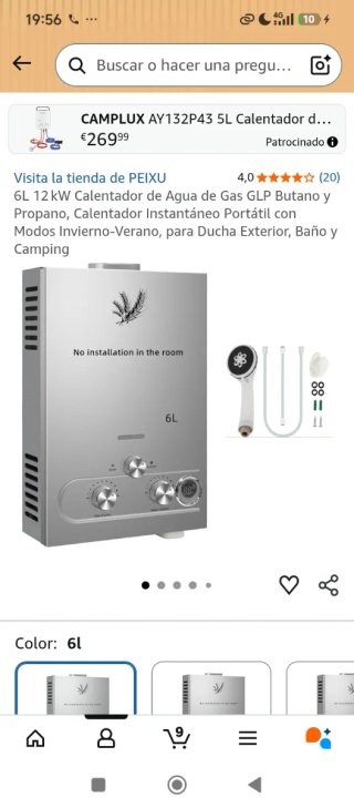 Termo de gas CAMPLUX 6L exterior Venir a recoger