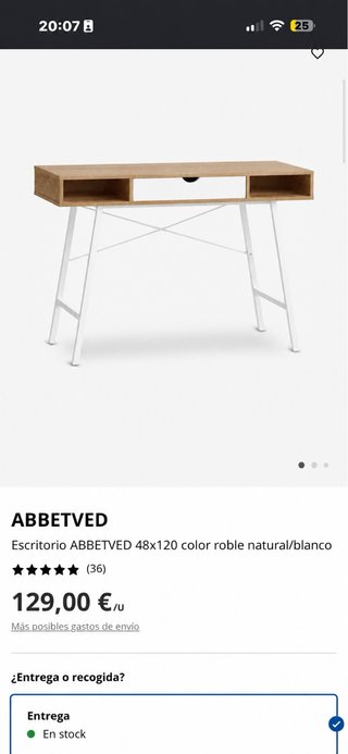 Escritorio ABBETVED Roble Natural/Blanco