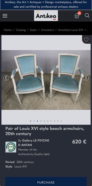 Sillón estilo Luis XV azul y Marfil