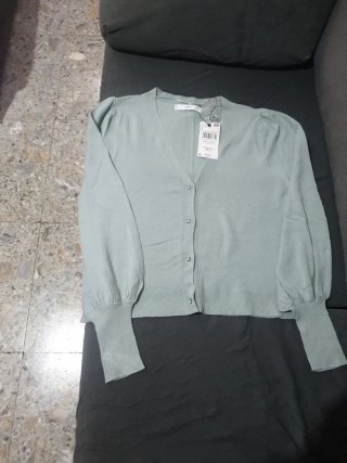Chaqueta Mango verde talla S manga de farol
