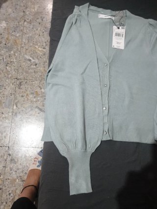 Chaqueta Mango verde talla S manga de farol