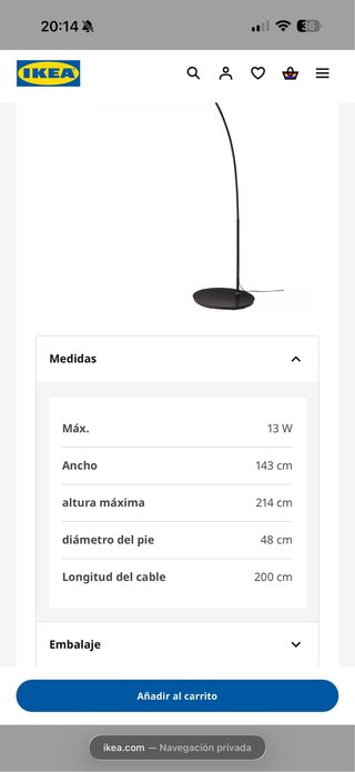 Lámpara de pie curva Ikea Skaftet