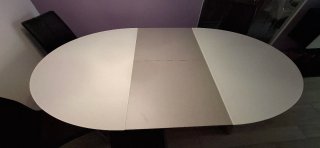 Mesa extensible cristal y 6 sillas