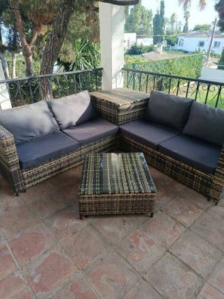 Conjunto Muebles Jardín Ratán Marrón y Gris