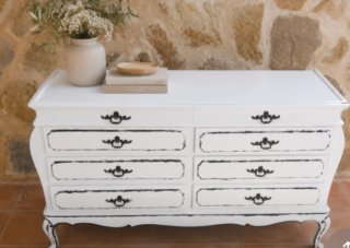 Cómoda antigua blanca y negra madera