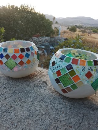 2 Fanales/Farolillos Vidrio Mosaico Artesanales