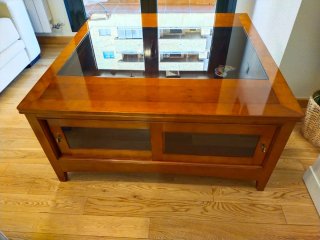 Mesa de centro madera maciza y cristal