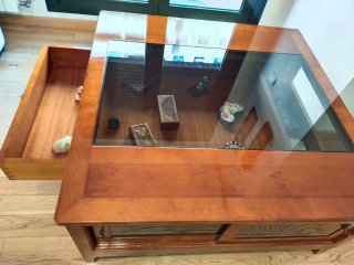 Mesa de centro madera maciza y cristal