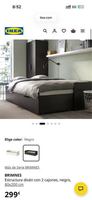 Cama Diván BRIMNES IKEA 2 Cajones Negra 80x200 cm
