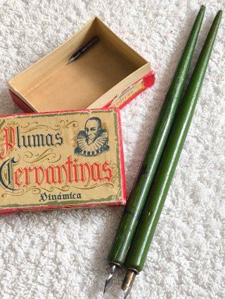 ANTIGUO TINTERO DOBLE CAJA 3 PLUMILLAS, 2 PLUMINES