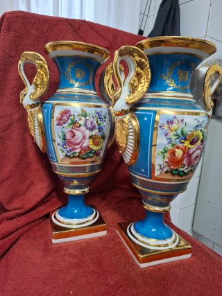 Jarrones Sèvres Cerámica Azul y Dorado