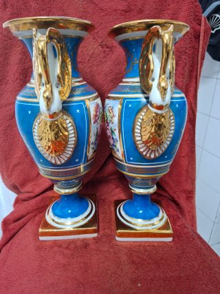 Jarrones Sèvres Cerámica Azul y Dorado