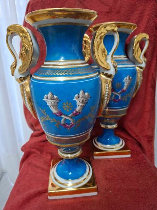 Jarrones Sèvres Cerámica Azul y Dorado