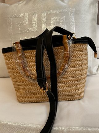 Bolso Rafia Asas Bambú Nuevo con Bandolera