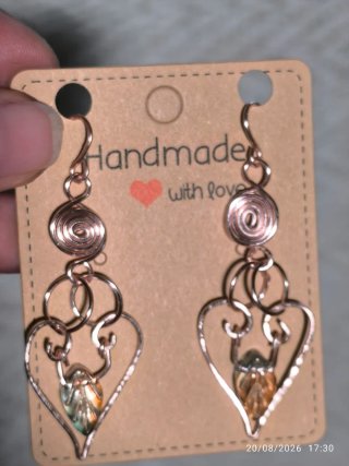 Pendientes cobre rosa corazón y espiral