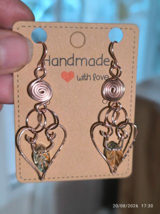 Pendientes cobre rosa corazón y espiral