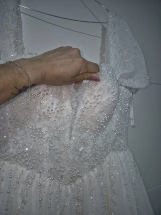 Vestido de Novia Blanco con Perlas