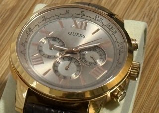Reloj Cronógrafo Guess Acero Dorado y Piel Marrón
