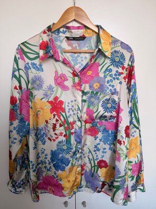 Camisa Zara Estampado Floral Satén