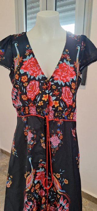 Vestido estampado flores y pájaros