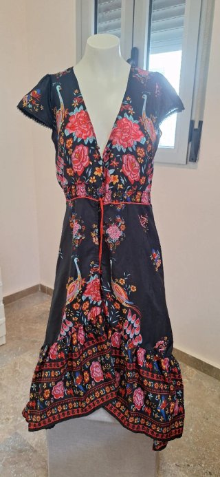 Vestido estampado flores y pájaros