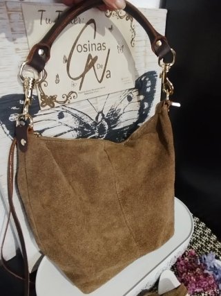 Bolso de hombro en Ante y Piel Marrón