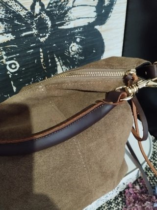 Bolso de hombro en Ante y Piel Marrón