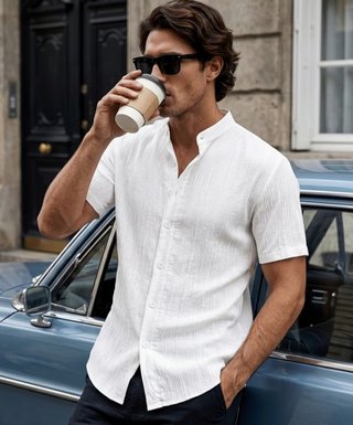 Camisa blanca manga corta hombre