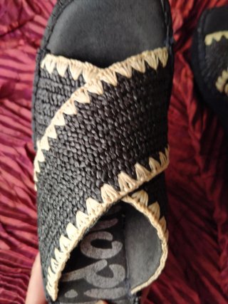 Sandalias-zueco textil, cuña 10cm, n°35. Nuevas