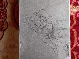 Dibujo antiguo de hombre sentado