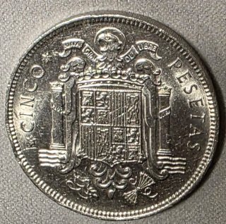 Moneda España 5 Pesetas año 1949☆50 Niquel