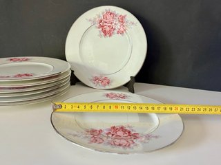 🇫🇷 Limoges Platos Postre Flores Rosas