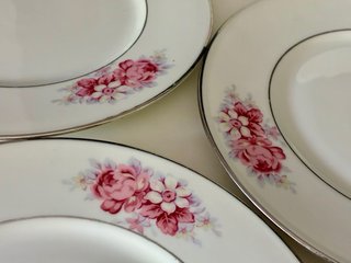 🇫🇷 Limoges Platos Postre Flores Rosas